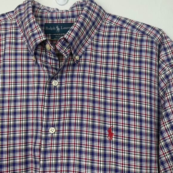 Ralph Lauren Blake Plaid Button Down Shirt XL Red Blue Cotton Classic Fit - Picture 1 of 8
